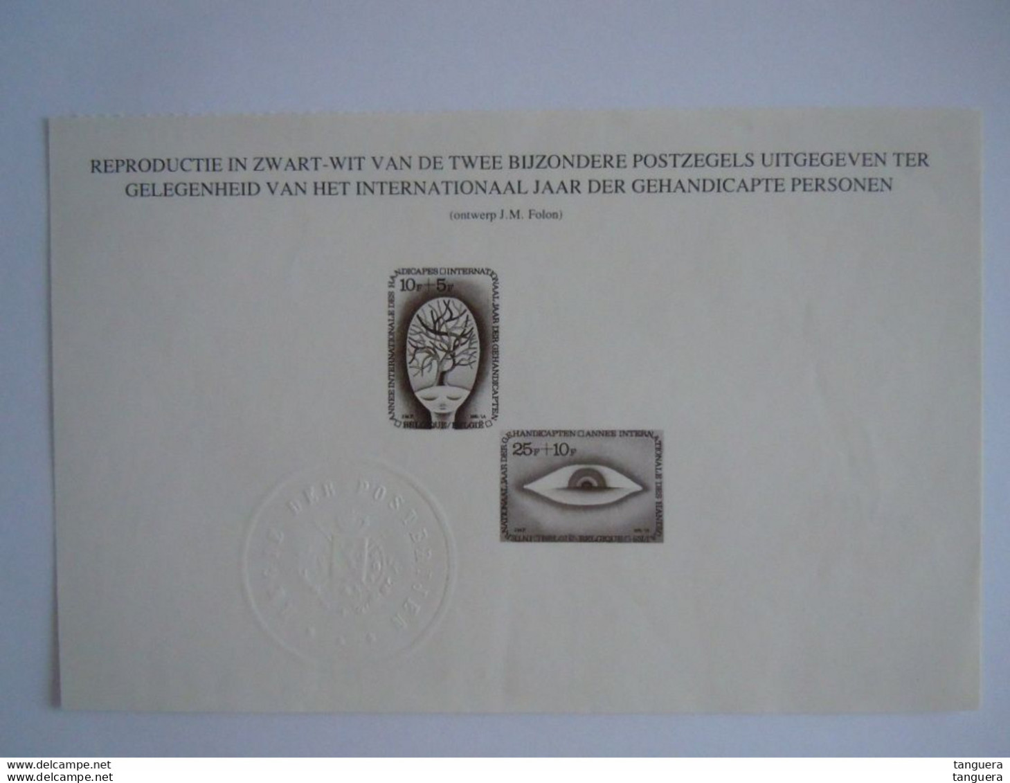 België Belgique ZNP14 NL - 1982 - Gehandicapte Personen Les Handicapés (1999/00) Heeft Een Kleine Sticker Op De Rugzijde - Foglietti B/N [ZN & GC]