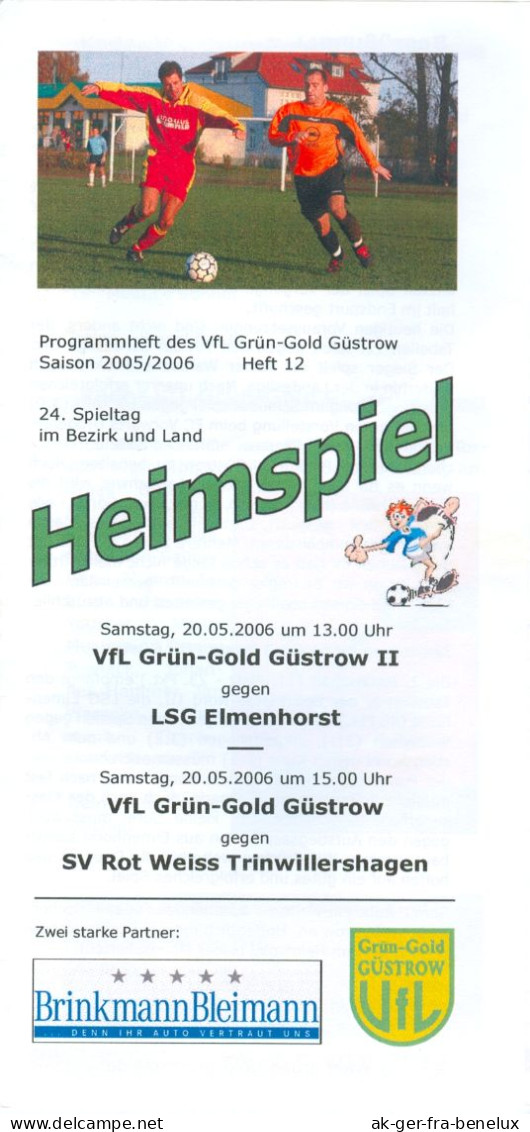 Fußball-Programm PRG VfL Grün-Gold Güstrow Vs SV Rot-Weiss Trinwillershagen 20. 5. 2006 RW LSG Elmenhorst Lichtenhagen - Programma's