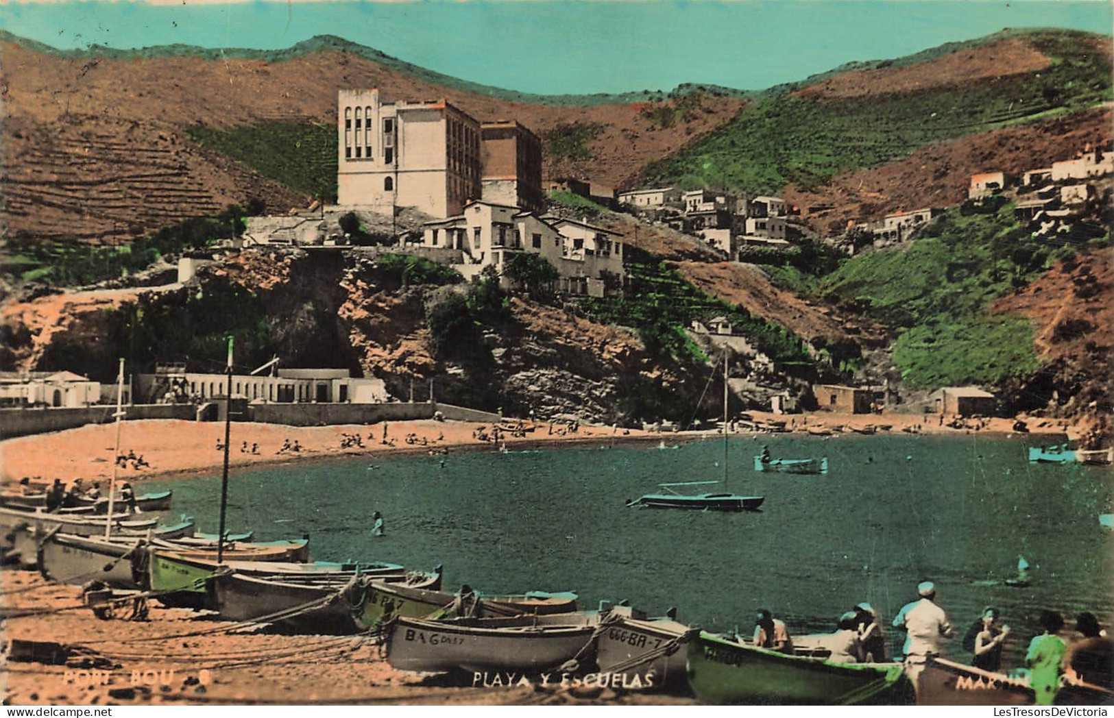 ESPAGNE - Gerona - Port Bou - Vue Sur La Plage Et L'école - Colorisé - Carte Postale Ancienne - Gerona