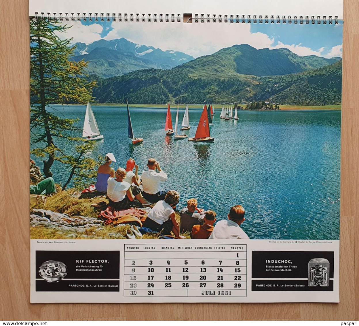 Grand calendrier 1961 - publicité Parechoc le Sentier, Alpa, Bolex, Thorens, Induchoc, Kif Flector - Vues de Suisse