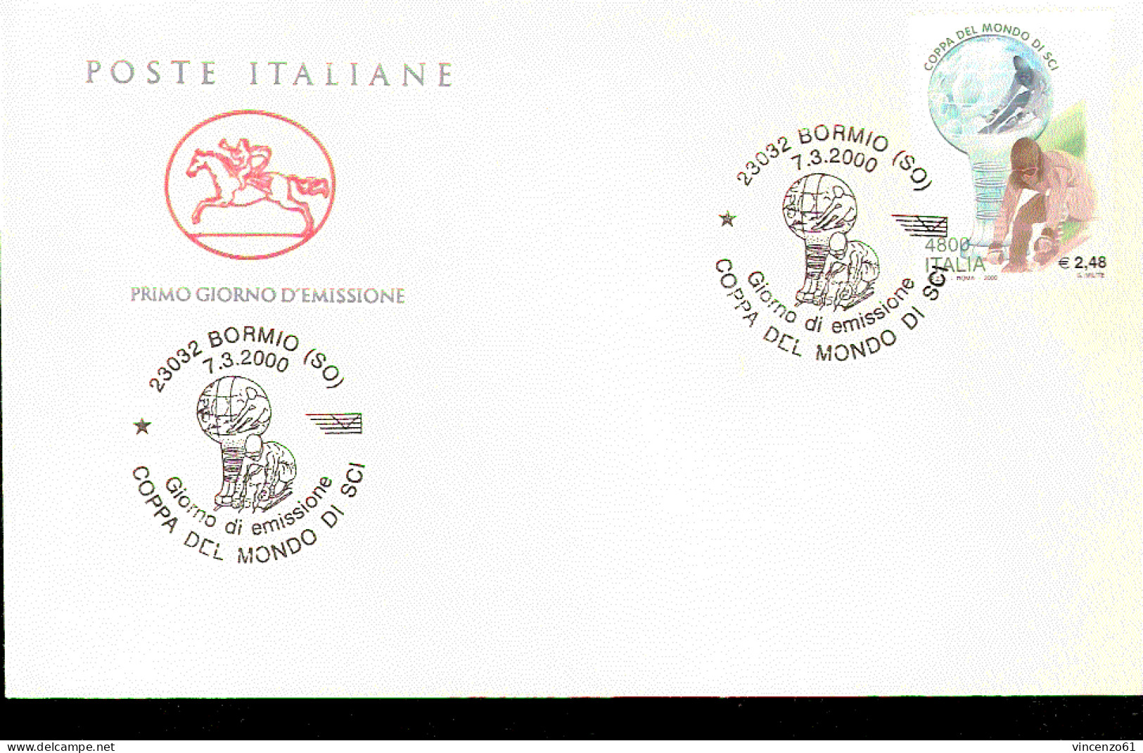 2000 ANNULLO FDC Lo Sport Italiano. Coppa Del Mondo Di Sci Bormio. - Sci