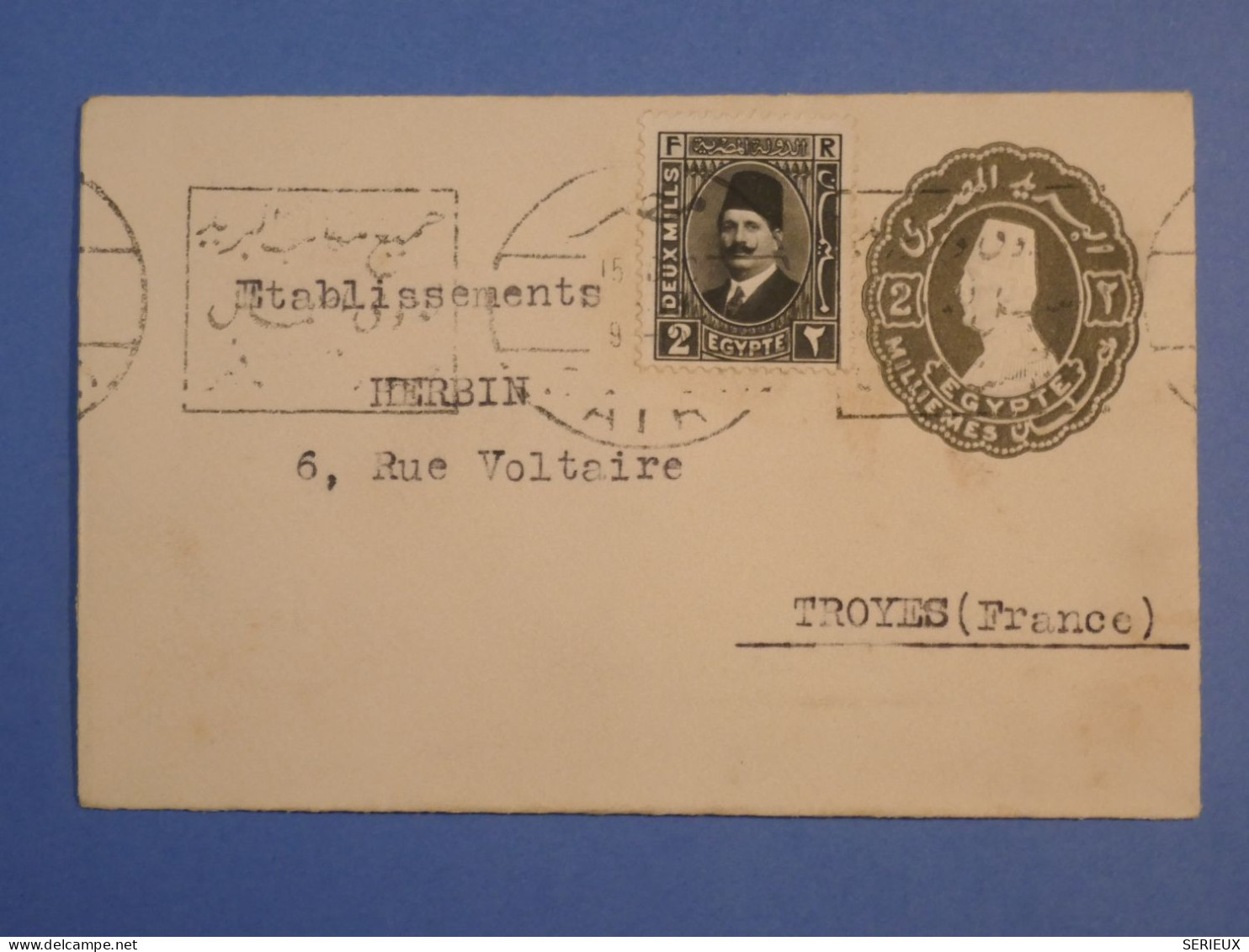 DK 12 EGYPTE BELLE   LETTRE ENTIER  ENV. 1910  ALEXANDRIE  A  TROYES  FRANCE ++AFF. INTERESSANT++++ + - Brieven En Documenten