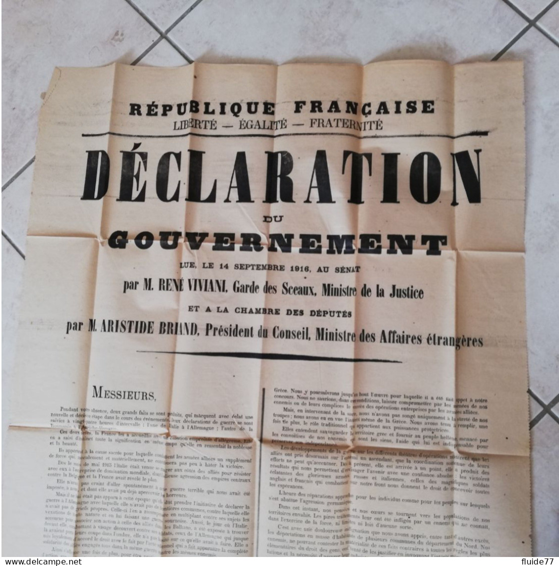 @ Ancienne Affiche WW1, Déclaration Du Gouvernement Du 14 Septembre 1916 @ - Affiches