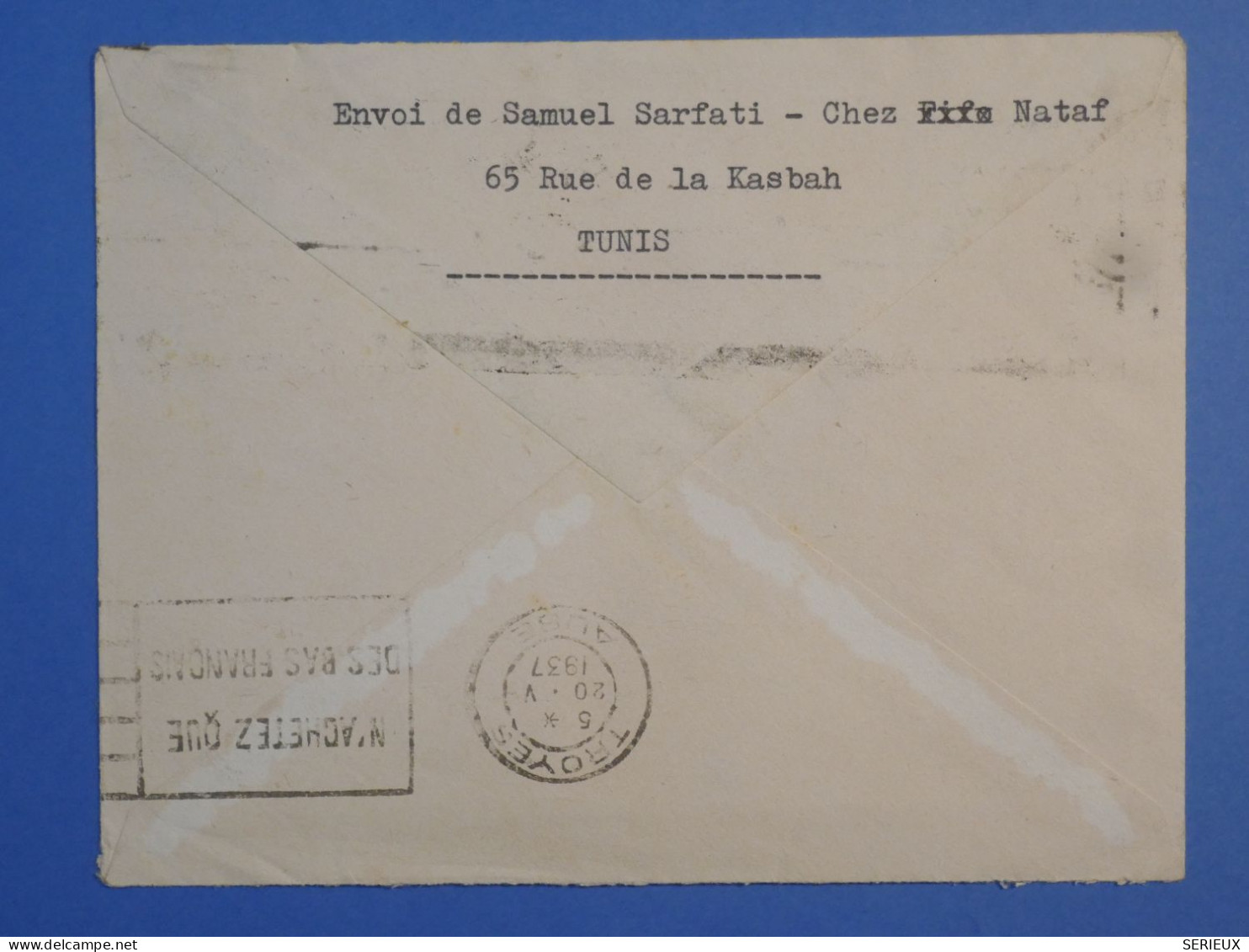 DK 12 TUNISIE  BELLE   LETTRE . 1935  TUNIS  A  TROYES  FRANCE+P.AERIEN  +AFF. INTERESSANT++++ + - Brieven En Documenten