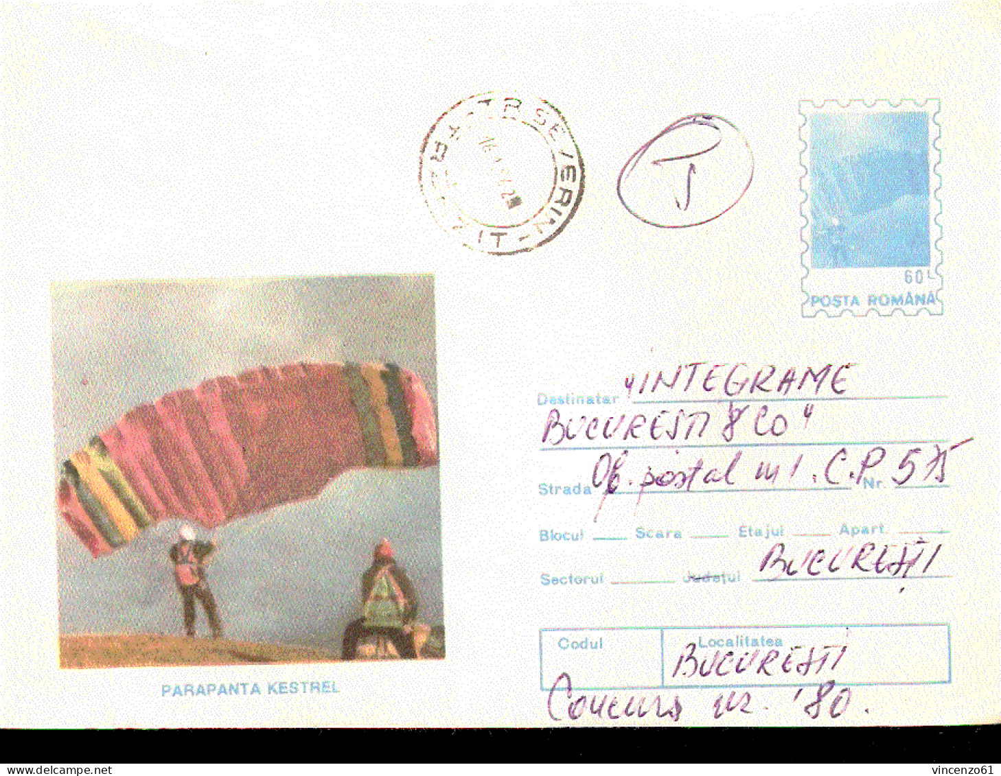 INTERO POSTALE VIAGGIATO - POSTA ROMANA  1996 Parachuting Paracadute - Parachutting