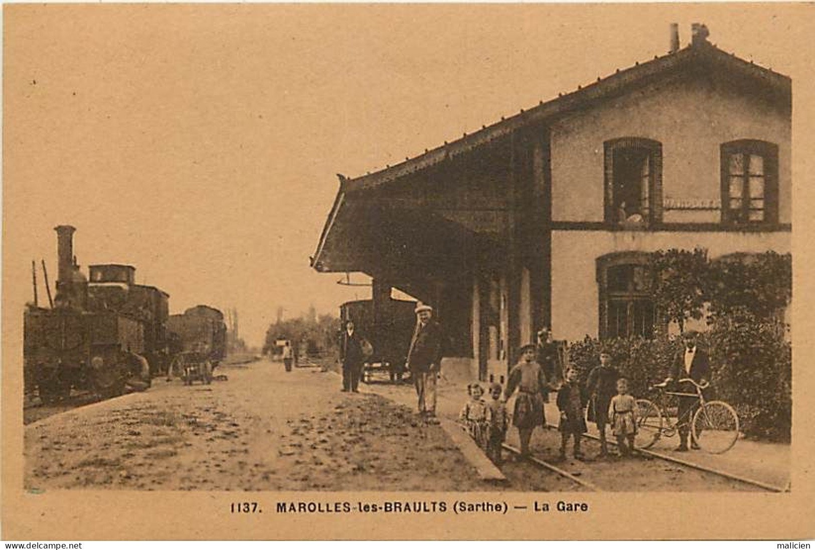 - Sarthe -ref-975- Marolles Les Braults - La Gare - Gares - Train- Trains - Ligne De Chemin De Fer -edit. Adol N° 1137 - - Marolles-les-Braults