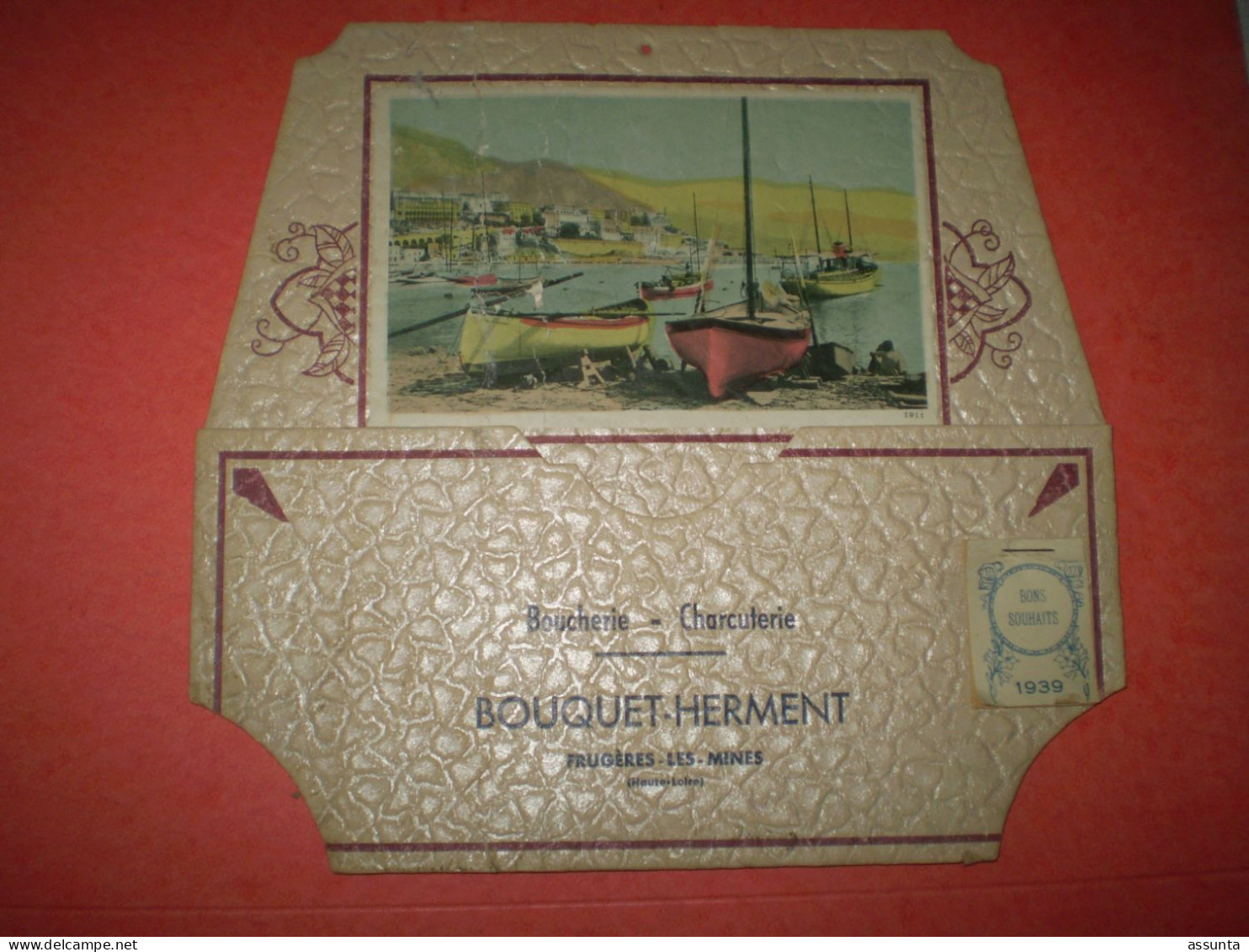 Vide Poche Bouquet-Herment à Frugères Les Mines, Haute Loire, Boucherie Charcuterie, Calendrier 1939 - Pubblicitari