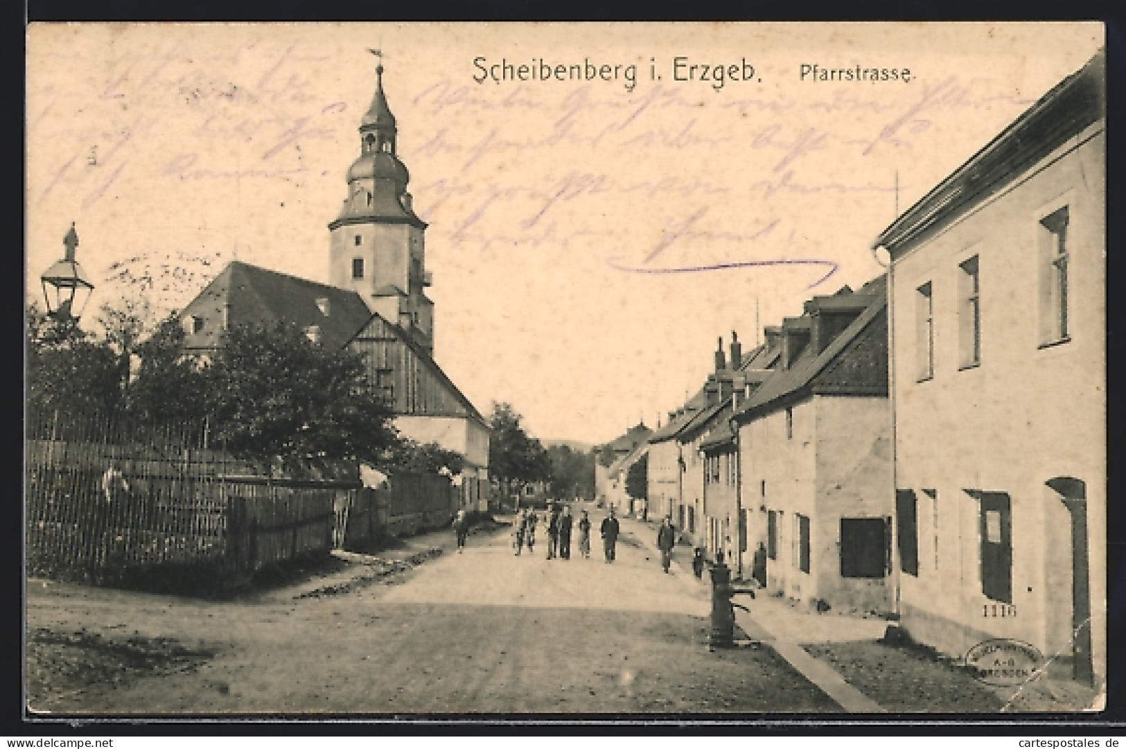 AK Scheibenberg / Erzgeb., Pfarrstrasse Mit Blick Zur Kirche  - Scheibenberg