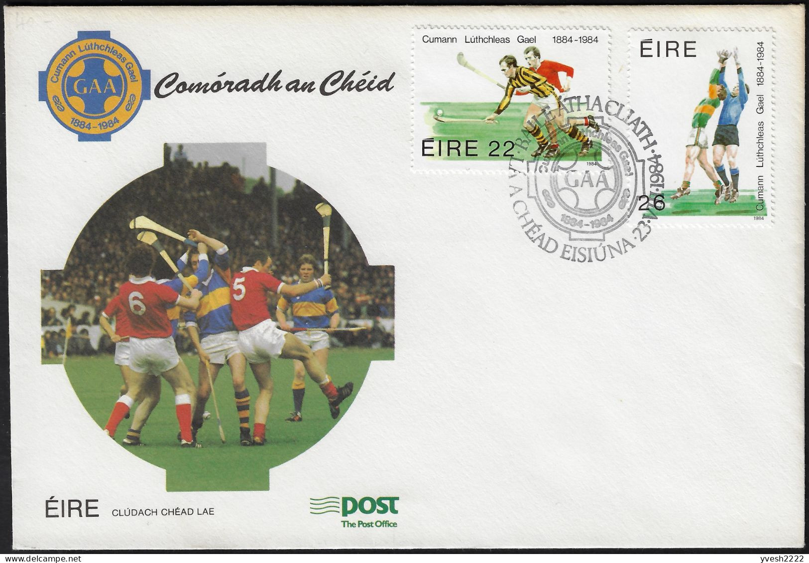 Irlande 1984 Y&T 548 Et 549 Sur FDC Association Gaélique D'athlétisme. Hurley (genre De Hockey Sur Gazon), Foot Gaélique - Jockey (sobre Hierba)