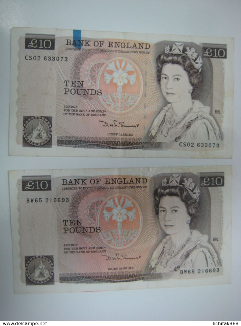 1984 ( ND ) BANK OF ENGLAND QEII 10 ( TEN ) POUNDS BANKNOTE X2 USED - 10 Ponden