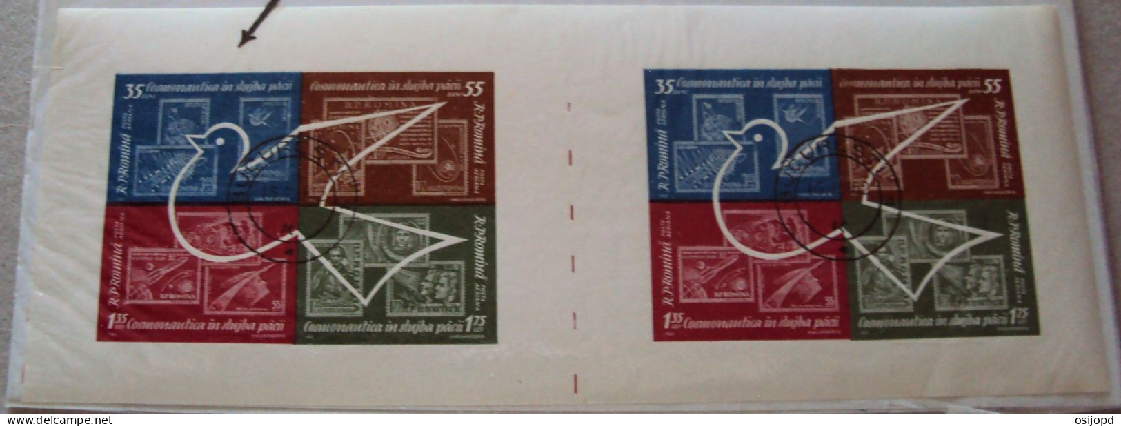 Rumänien, 1962, Bl 53, Kosmos, Blockpaar Ungetrennt,  Abart Buchstabe I Fehlt  In Artificial, Block Links, Gestempelt - Errors, Freaks & Oddities (EFO)