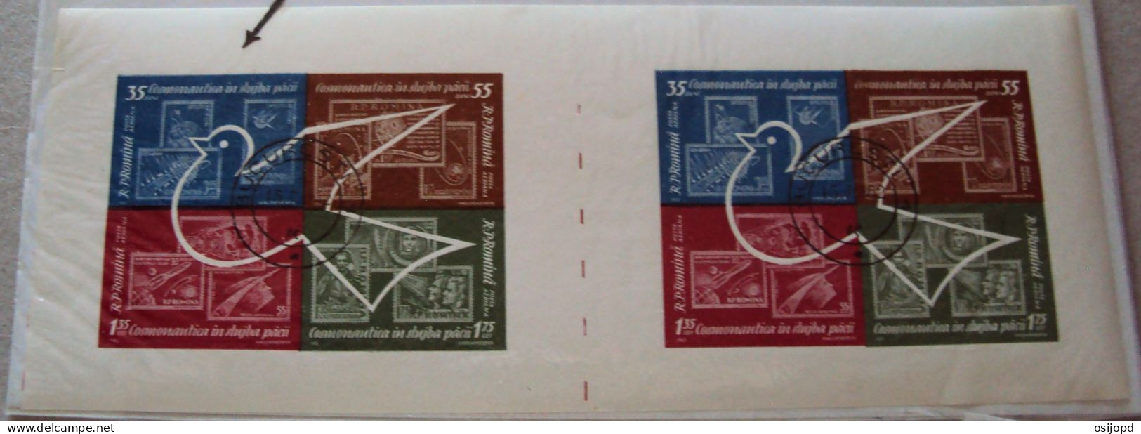 Rumänien, 1962, Bl 53, Kosmos, Blockpaar Ungetrennt,  Abart Buchstabe I Fehlt  In Artificial, Block Links, Gestempelt - Varietà & Curiosità