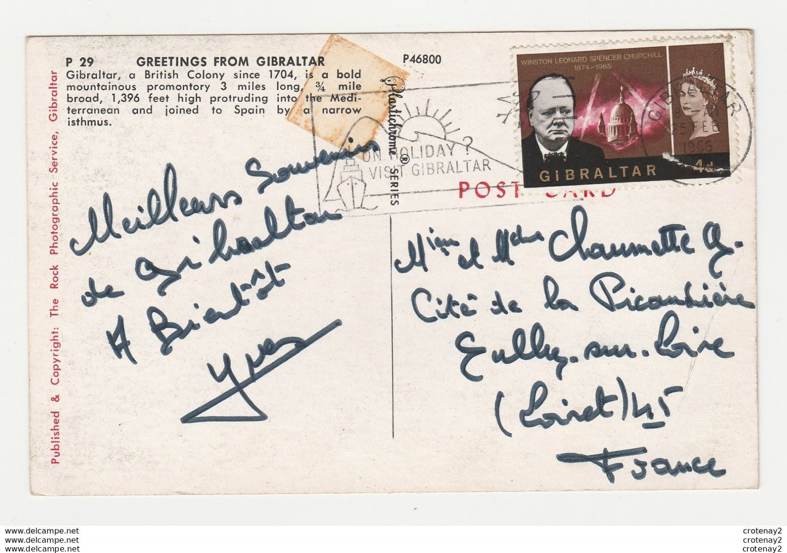 GIBRALTAR En 2 Vues N°29 De 1966 VOIR DOS Et Timbre Churchill - Gibraltar