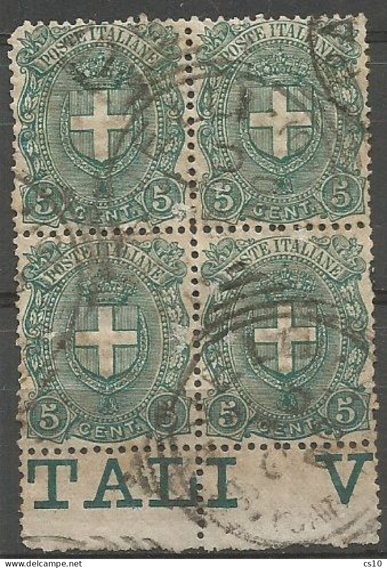 Regno 1896 Stemma Savoia Lineato #67 C.5 Verde In Quartina Usata Bordo Di Foglio - Collections