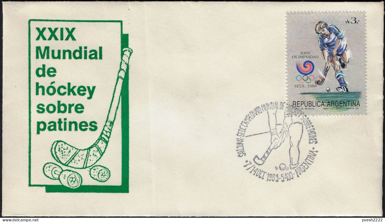 Argentine 1988 Y&T 1633. Oblitération Spéciale Hockey Sur Patins - Jockey (sobre Hierba)
