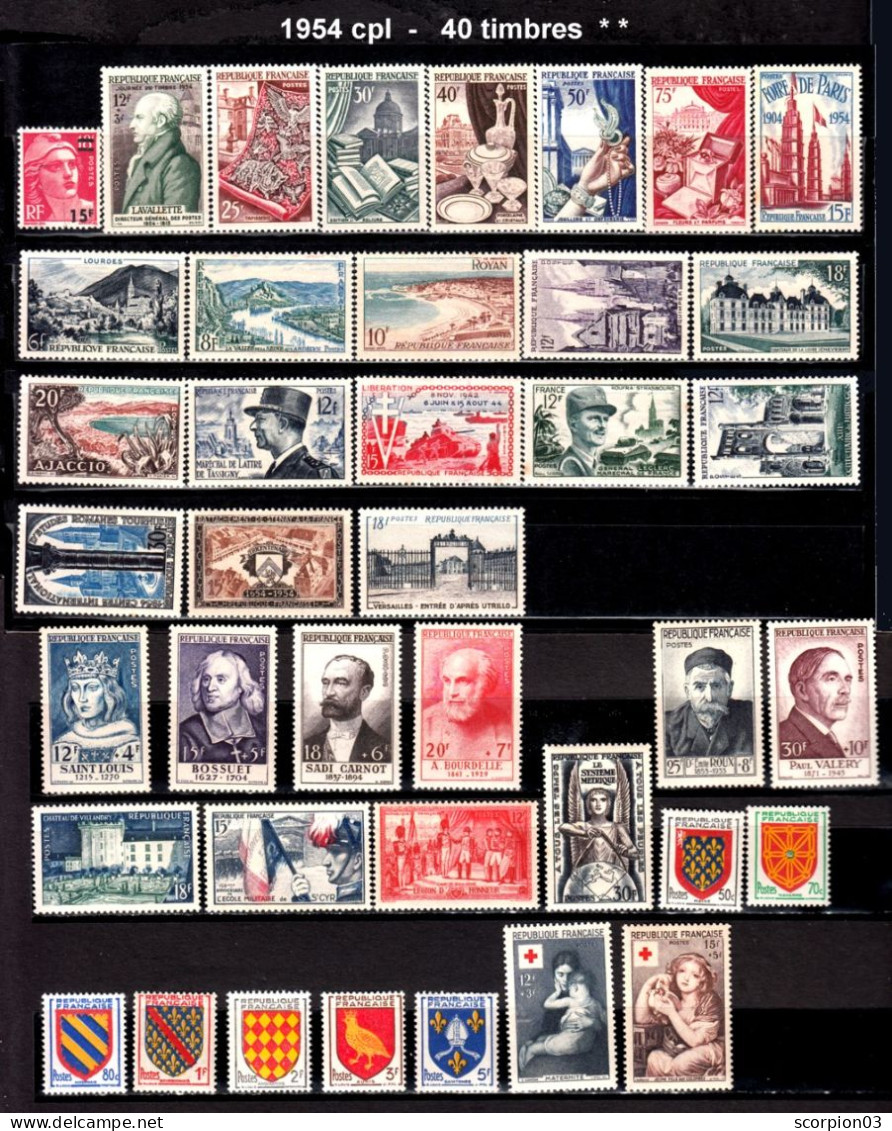 France Année Complete 1954 - 40 Timbres* * TB - 1950-1959