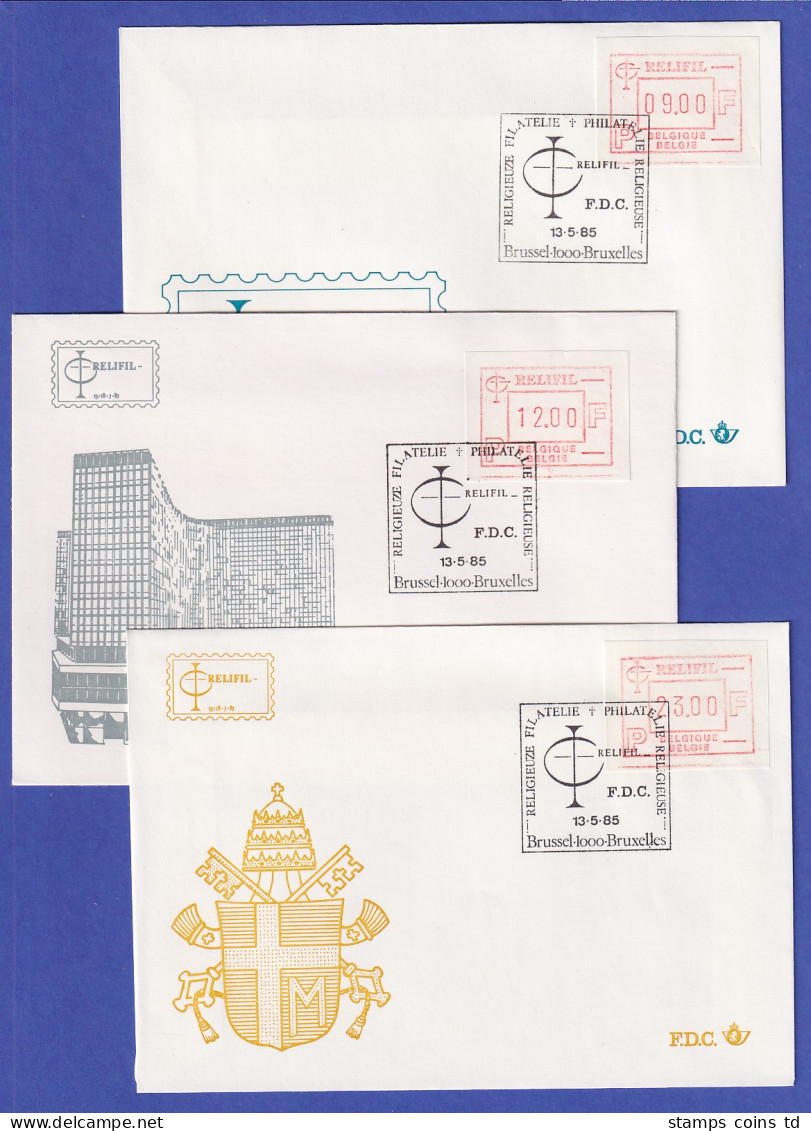 Belgien Sonder-ATM RELIFIL 1985 Mi.-Nr. 4.1 Satz 9-12-23 Auf 3 Schmuck-FDC's  - Autres & Non Classés