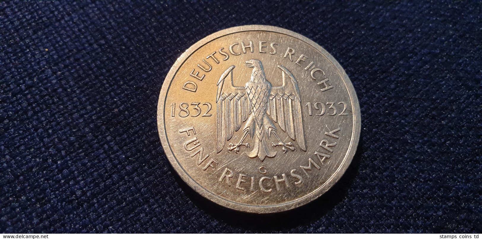 Deutsches Reich Silbermünze Goethe 5 Reichsmark 1932 G Mit Prüfattest Franquinet - Otros & Sin Clasificación