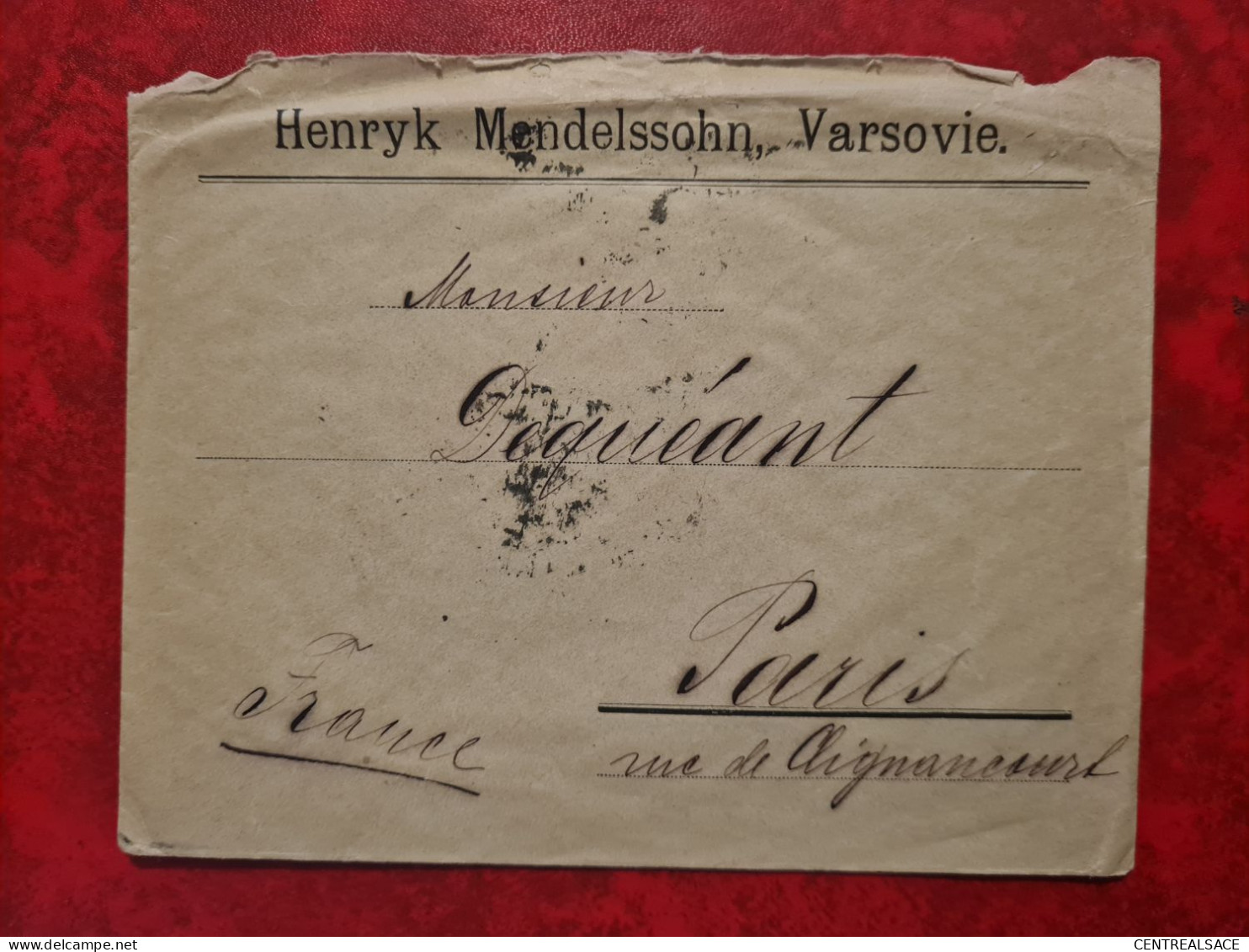 Occupation RUSSE EN FINLANDE1905 ENTETE HENRYK MENDELSSOHN VARSOVIE POUR PARIS MAPKA - Brieven En Documenten
