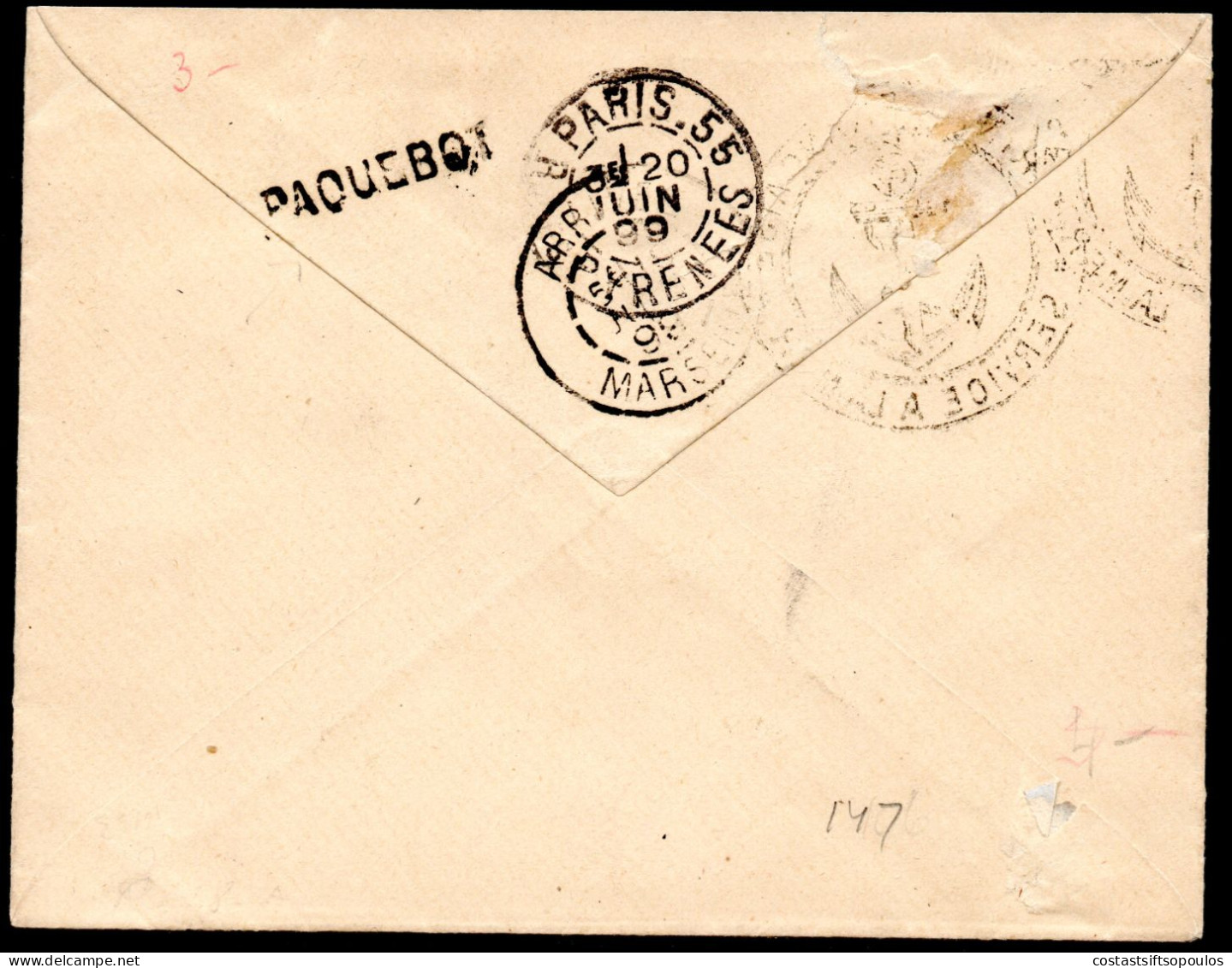 2566.GREECE,CRETE,FRANCE,1899 OCCUPATION ARMY.  VERY INTERESTING MARITIME COVER - Crète