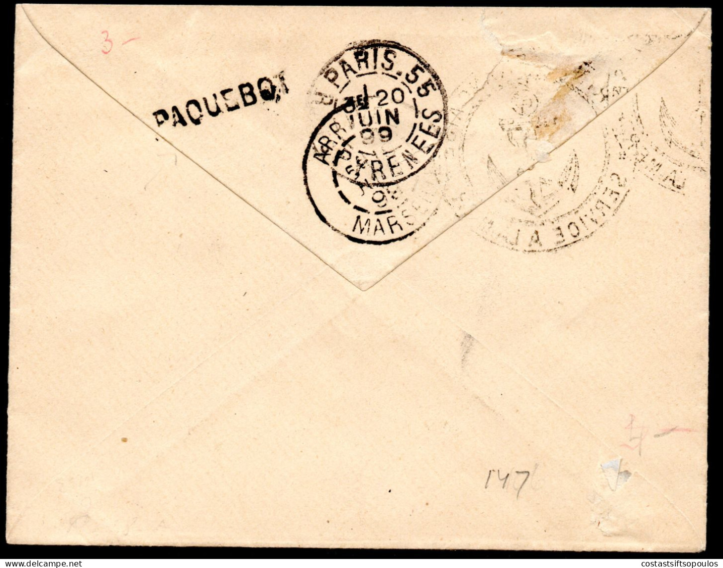 2566.GREECE,CRETE,FRANCE,1899 OCCUPATION ARMY.  VERY INTERESTING MARITIME COVER - Crete