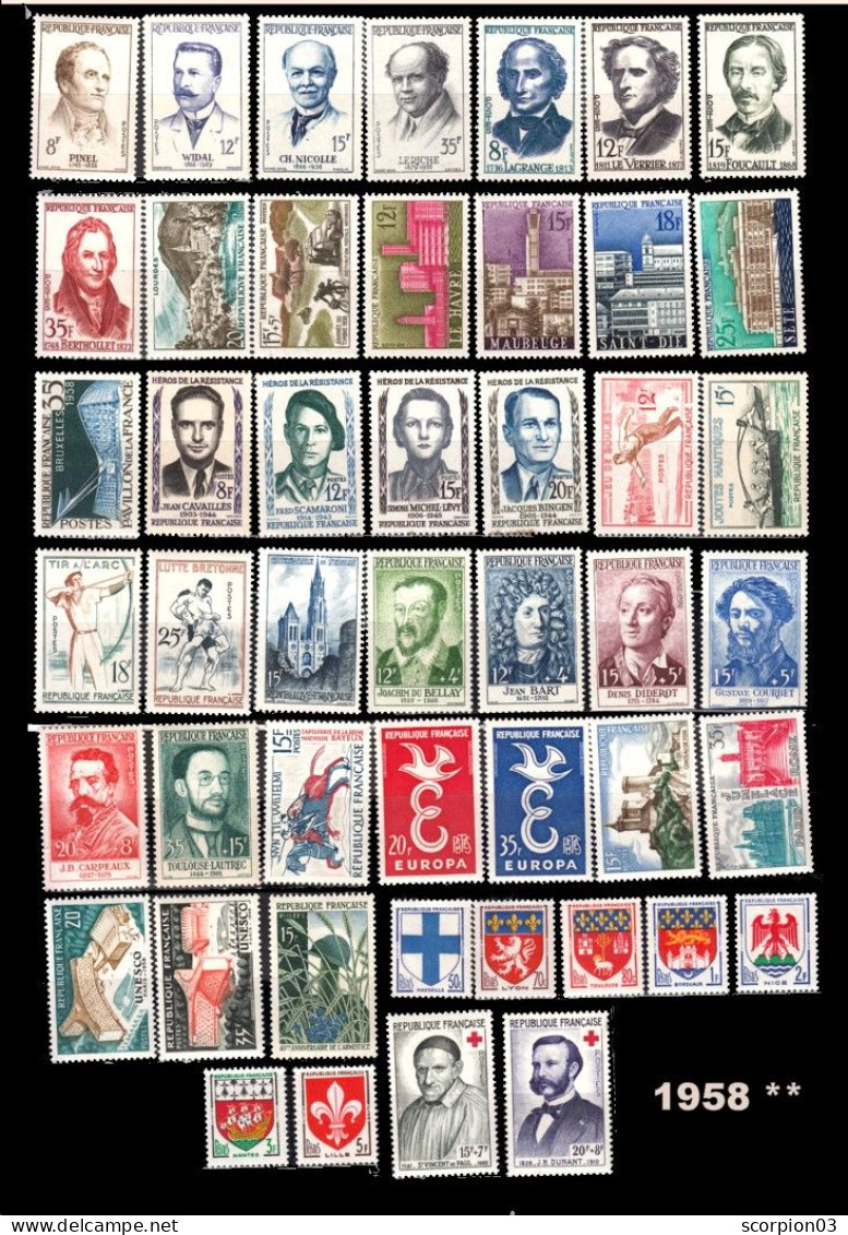 France Année Complete 1958 - 47 Timbres* * TB - 1950-1959