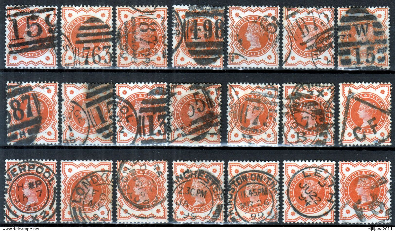 Great Britain GB / UK 1887 ⁕ QV Jubilee Issue 50th ½d Mi.86 / SG.197 ⁕ 21v Used / Shades / Nice Postmark - Usados