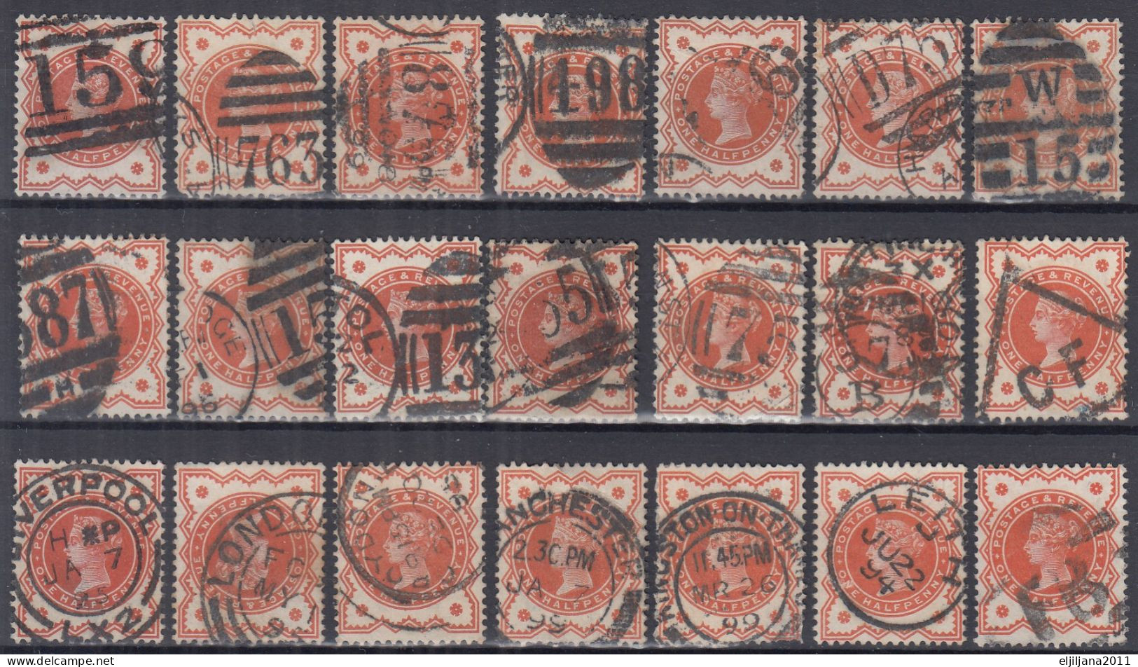 Great Britain GB / UK 1887 ⁕ QV Jubilee Issue 50th ½d Mi.86 / SG.197 ⁕ 21v Used / Shades / Nice Postmark - Gebruikt