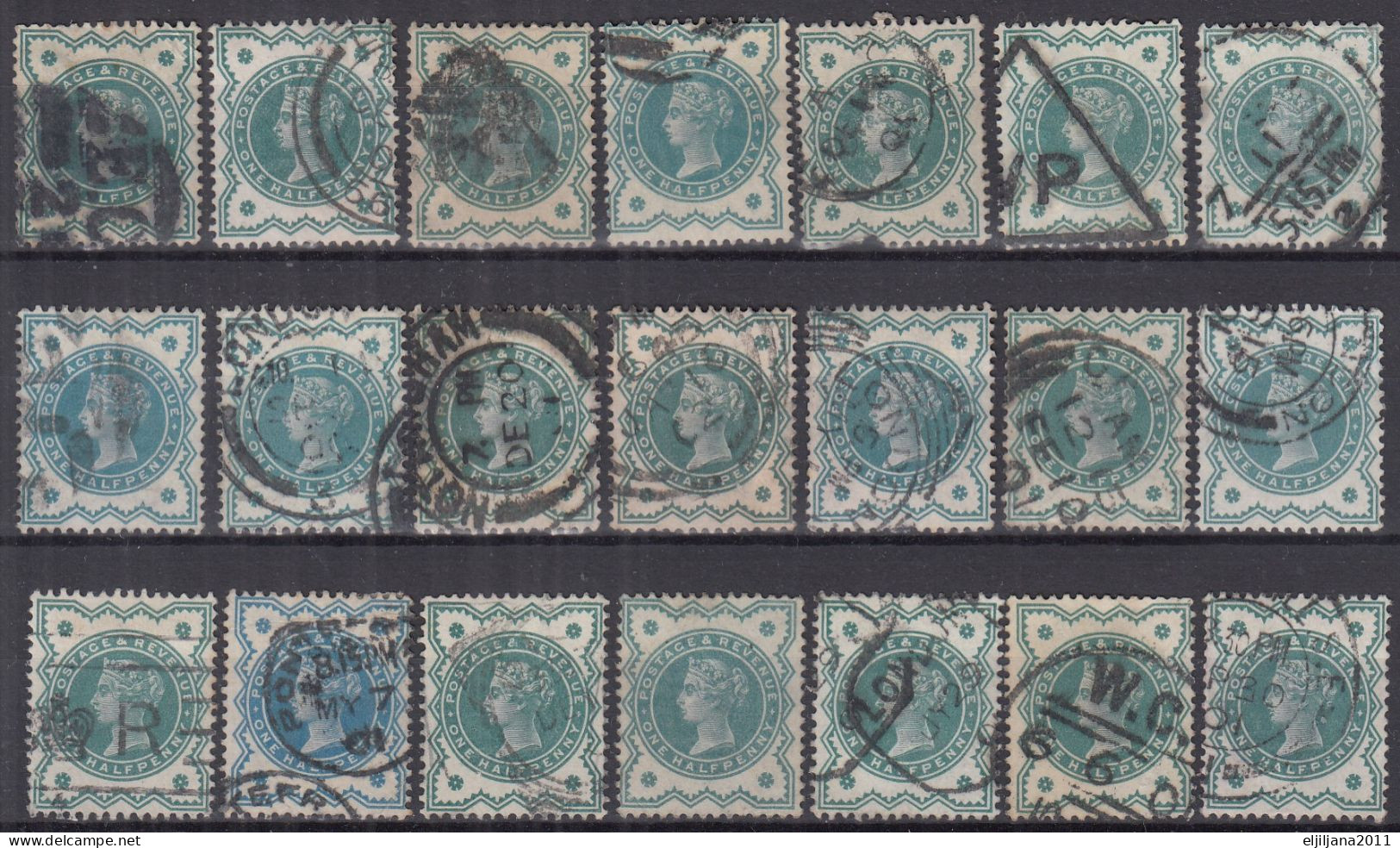 Great Britain GB / UK 1900 ⁕ QV ½d Mi.100 / SG 213 ⁕ 21v Used / Shades - Usados