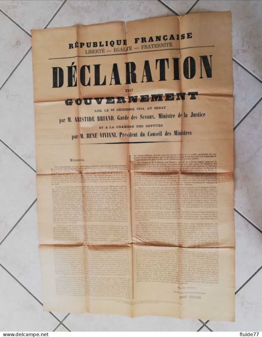 @ Ancienne Affiche WW1, Déclaration Du Gouvernement Du 22 Décembre 1914 @ - Affiches
