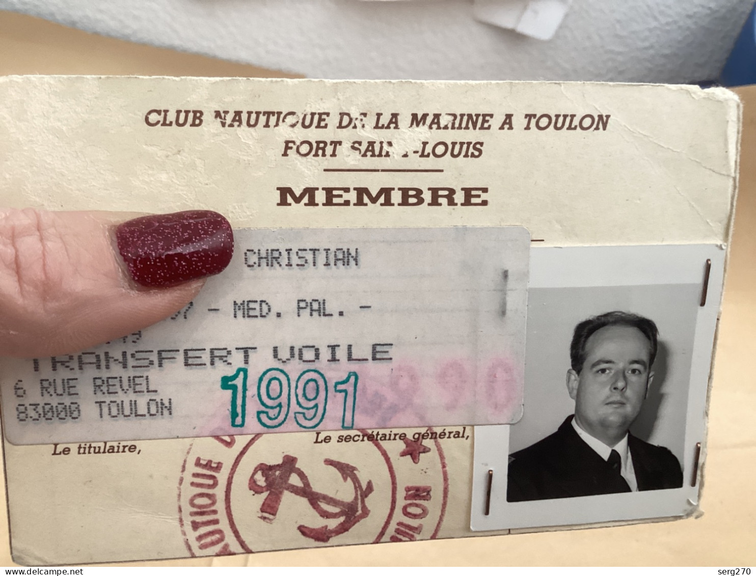 Carte De Membre Club Nautique De La Marine à Toulon, Fort Saint-Louis, Transfert Voile, 91 Tampon, Nautique Encre, Marin - Sport & Tourismus