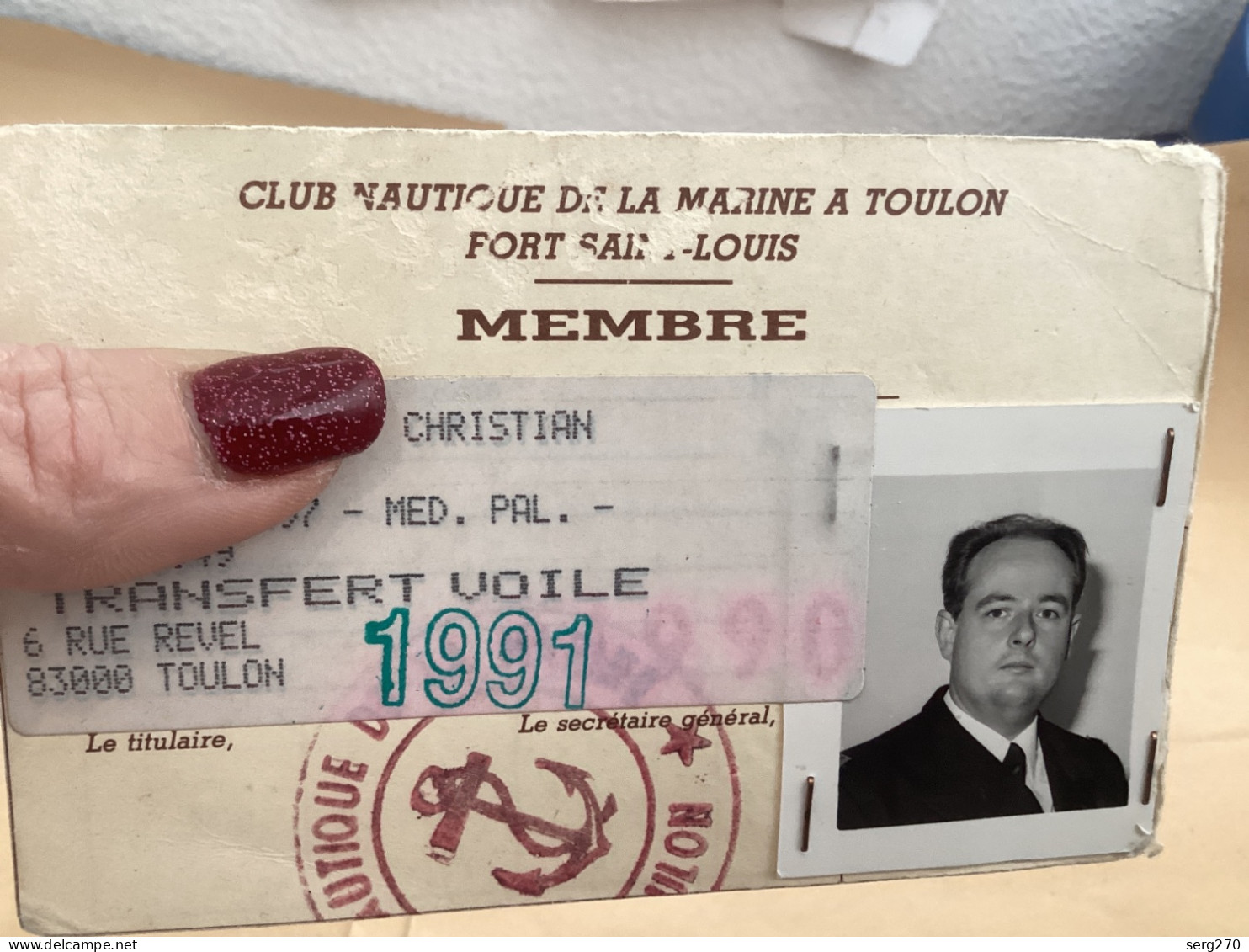 Carte De Membre Club Nautique De La Marine à Toulon, Fort Saint-Louis, Transfert Voile, 91 Tampon, Nautique Encre, Marin - Sport En Toerisme