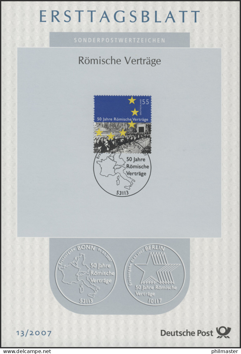 ETB 13/2007 Römische Verträge, EWG- Und EURATOM-Vertrag, Rom - 2001-2010