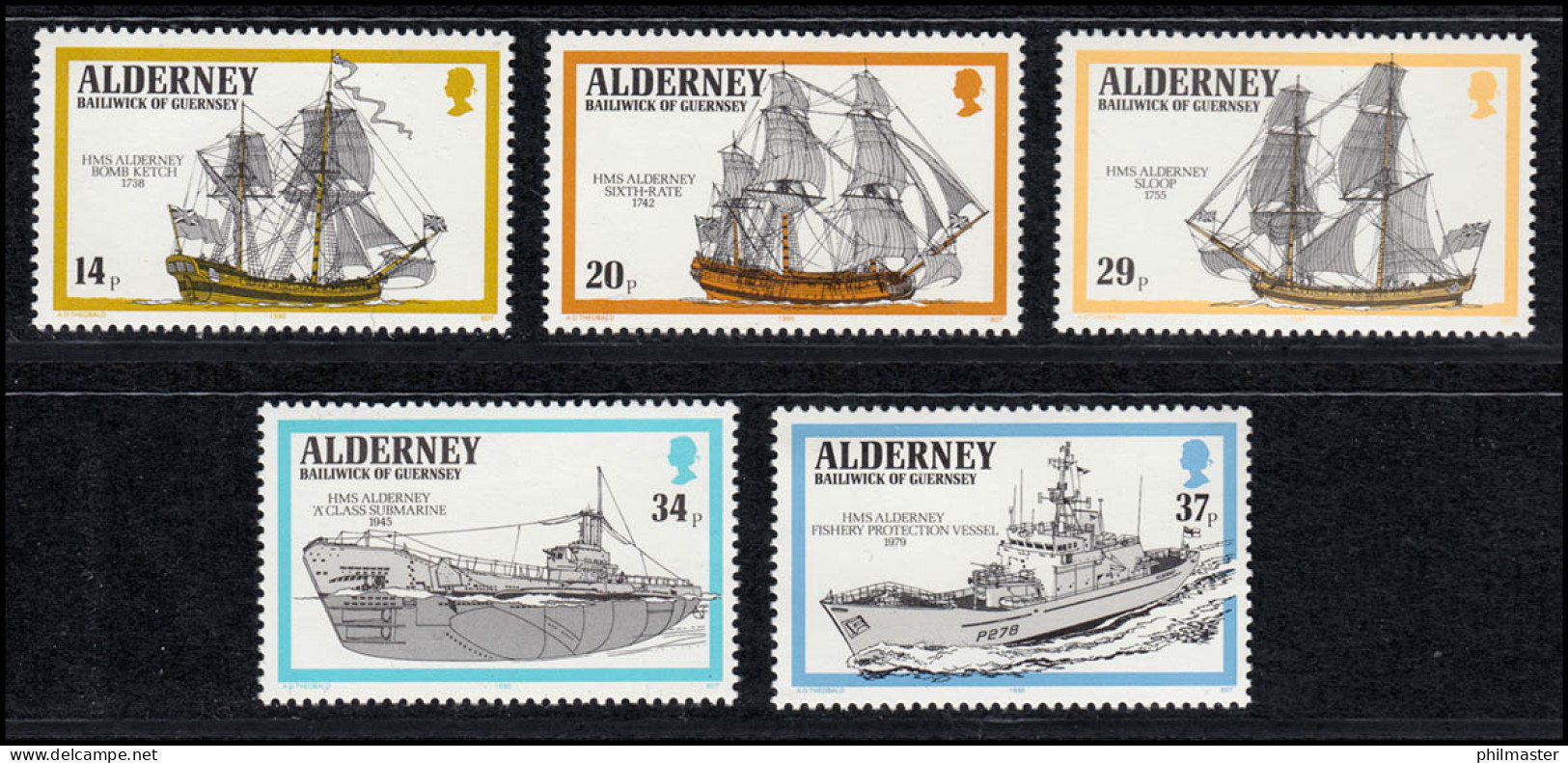 43-47 Guernsey-Alderney Jahrgang 1990, Postfrisch ** / MNH - Alderney