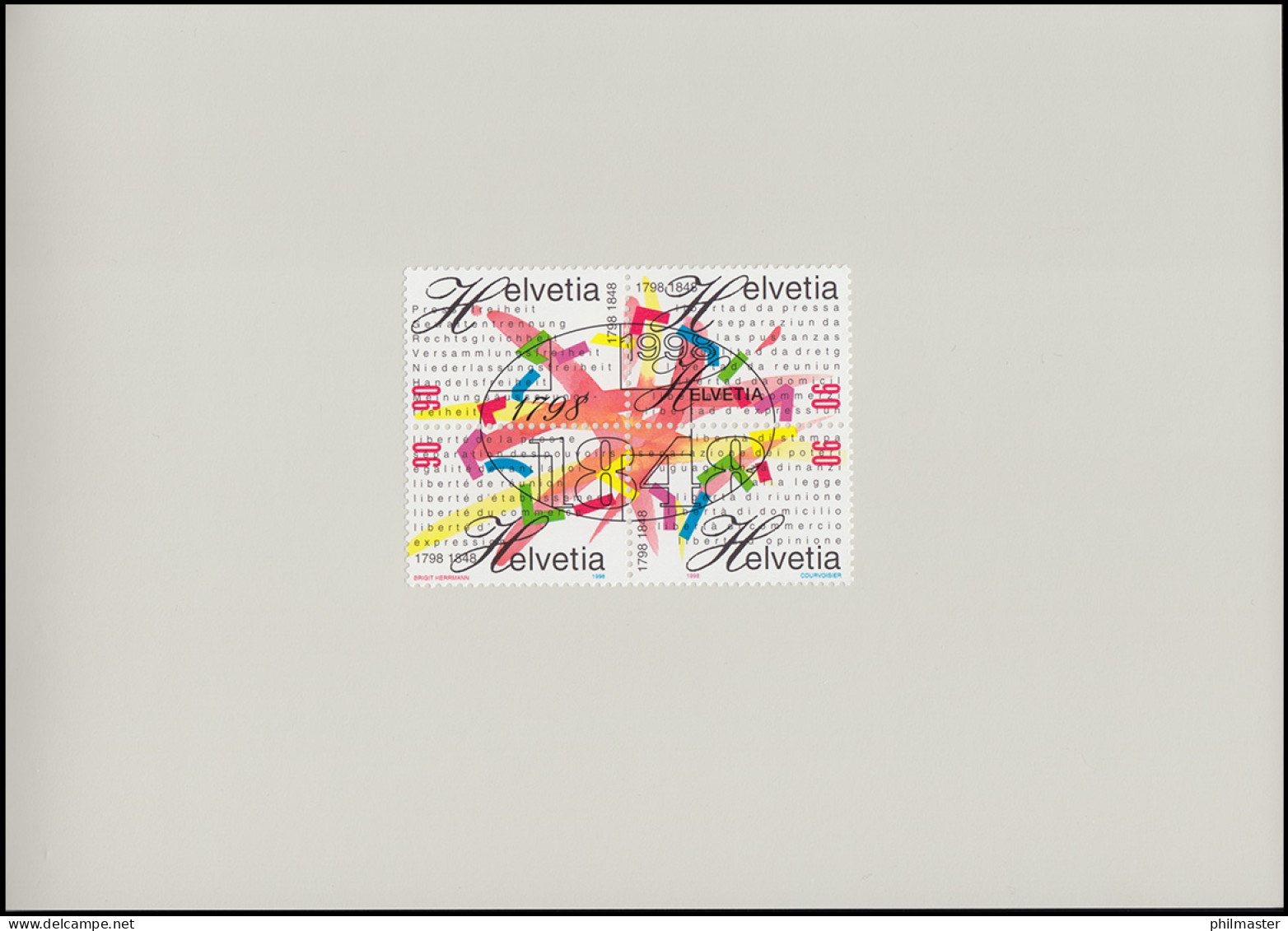 Schweiz PTT-Souvenir 12 Faltkarte Bundesstaat Und Republik 1998, Viersprachig - Cartoline Maximum