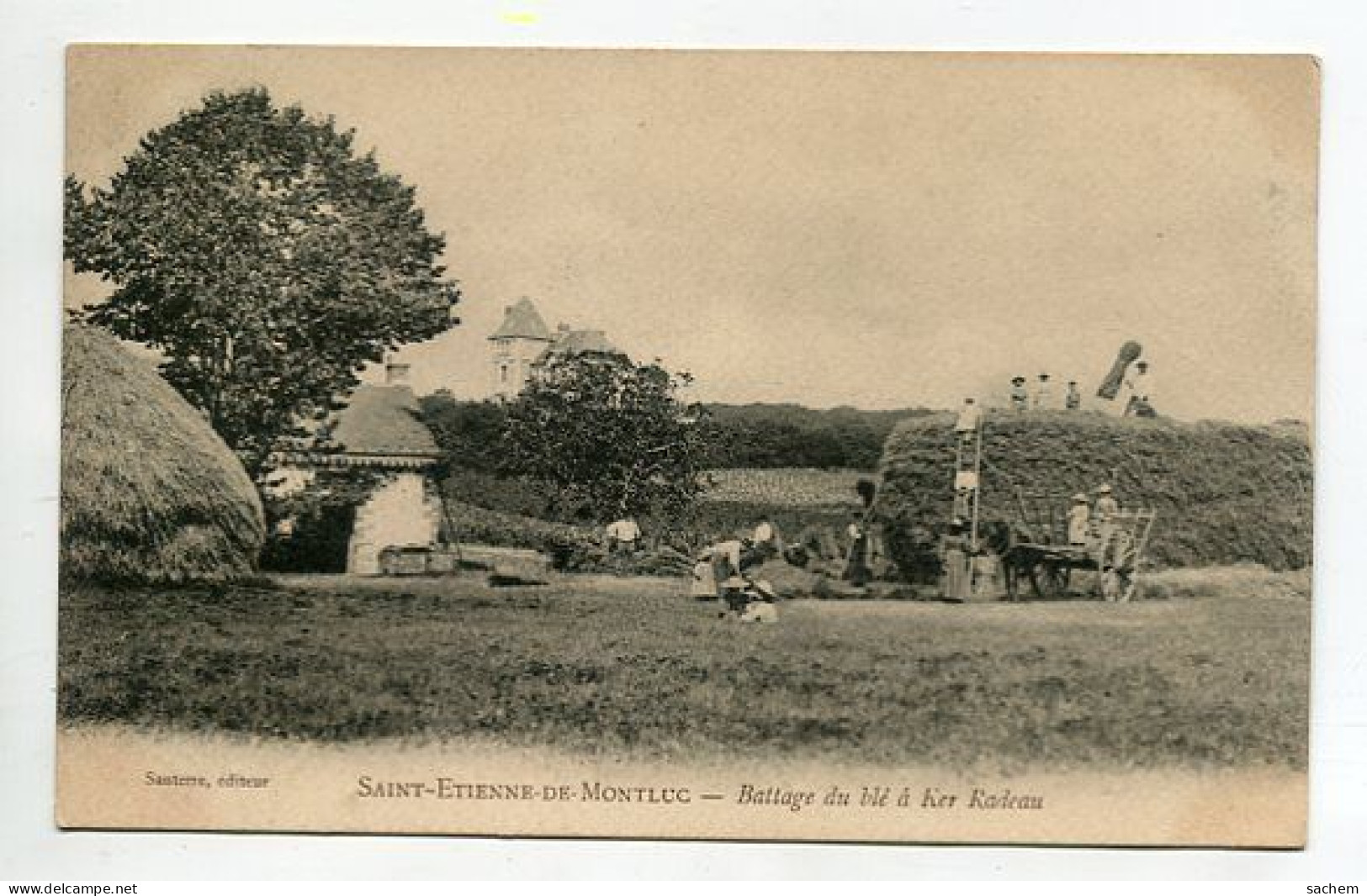 44 DEP 357 ST SAINT ETIENNE De MONTLUC Battage Du Blé à Ker Radeau Paysans Meule Foin 1900 Dos Non Divisé  Edit Santerre - Saint Etienne De Montluc