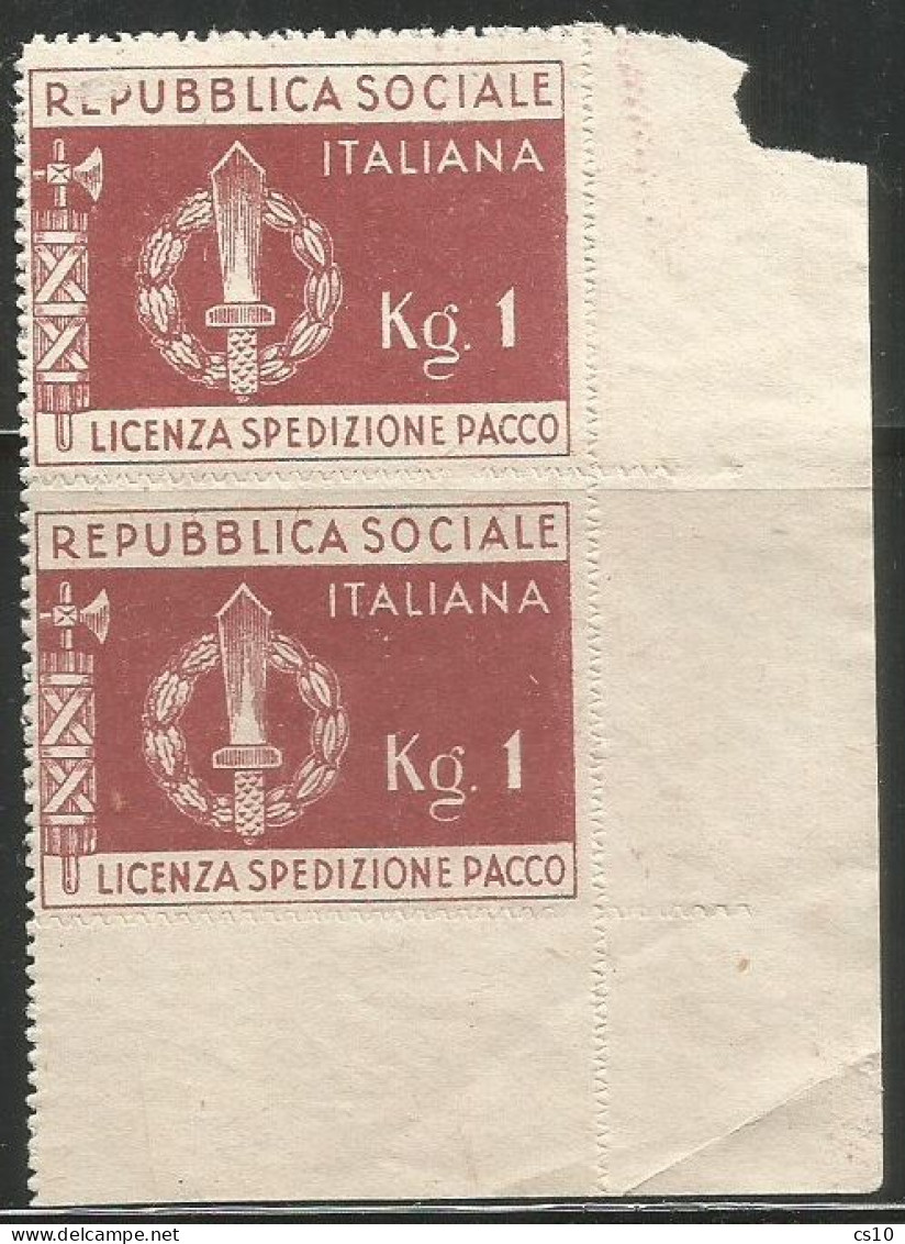 RSI Pacchi Postali Militari Soldiers Parcel Post 1Kg Value #LP1 No Gum Coppia Angolo Foglio / Pair Sheet Corner - Nuovi