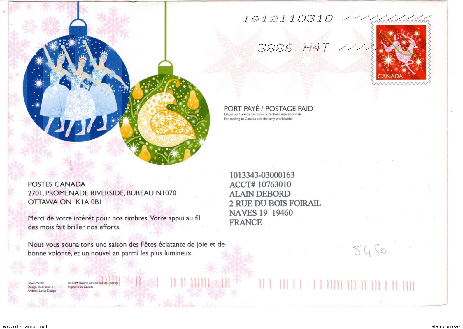 Entier Postal Canada En Port Payé De La Poste Canadienne Utilisée Pour Les Fêtes De Noël Père Noël 2019 - 1953-.... Reign Of Elizabeth II