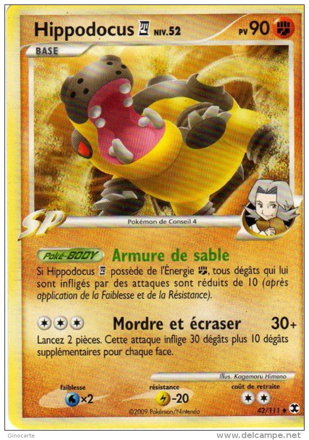 Carte Pokemon 42/111 Hippodocus 90 Pv 2009 - Autres & Non Classés