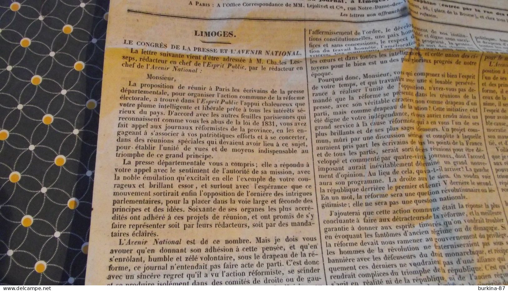 AVENIR NATIONAL Journal Du Centre Et De L'ouest De La France , 1846 N° 202, Limoges - 1800 - 1849