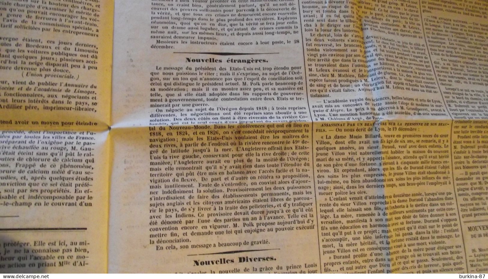 AVENIR NATIONAL Journal Du Centre Et De L'ouest De La France , 1846 N° 202, Limoges - 1800 - 1849