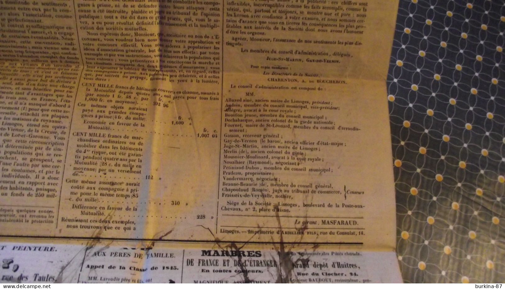 AVENIR NATIONAL Journal Du Centre Et De L'ouest De La France , 1846 N° 202, Limoges - 1800 - 1849