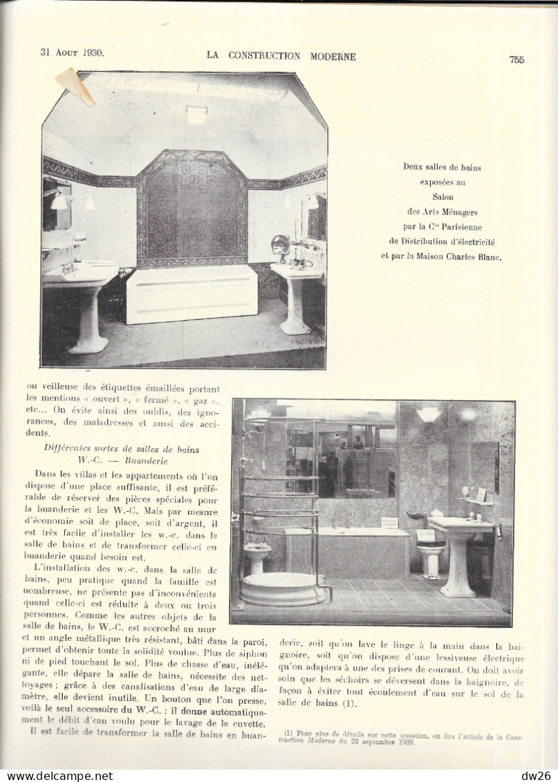 Revue Hebdomadaire D'Architecture - La Construction Moderne N° 48 Du 31 Août 1930 - Basteln