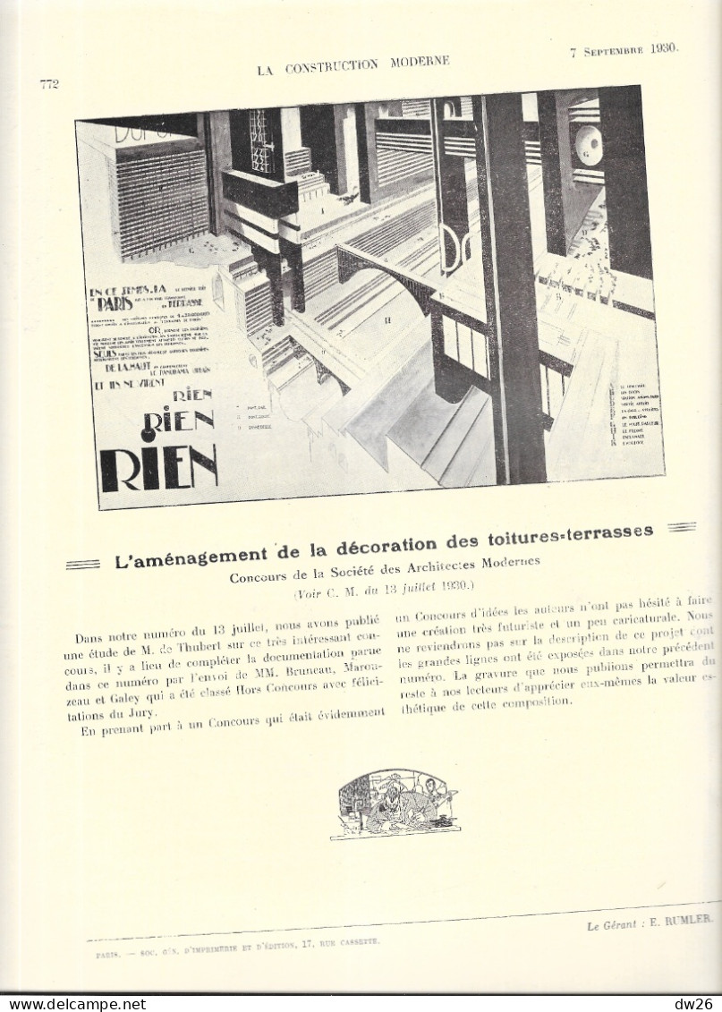 Revue Hebdomadaire D'Architecture - La Construction Moderne N° 49 Du 7 Septembre 1930 - Basteln