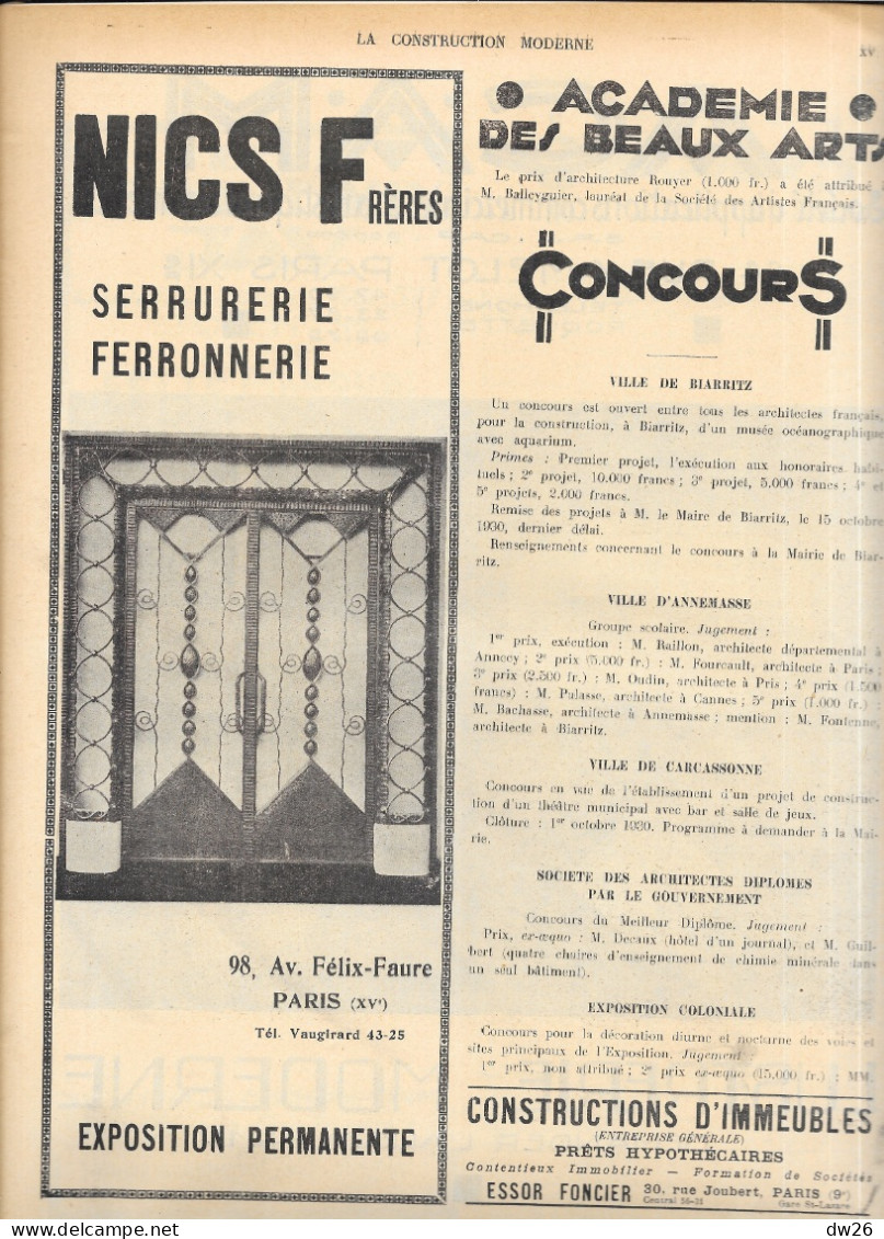 Revue Hebdomadaire D'Architecture - La Construction Moderne N° 46 Du 17 Août 1930 - Do-it-yourself / Technical