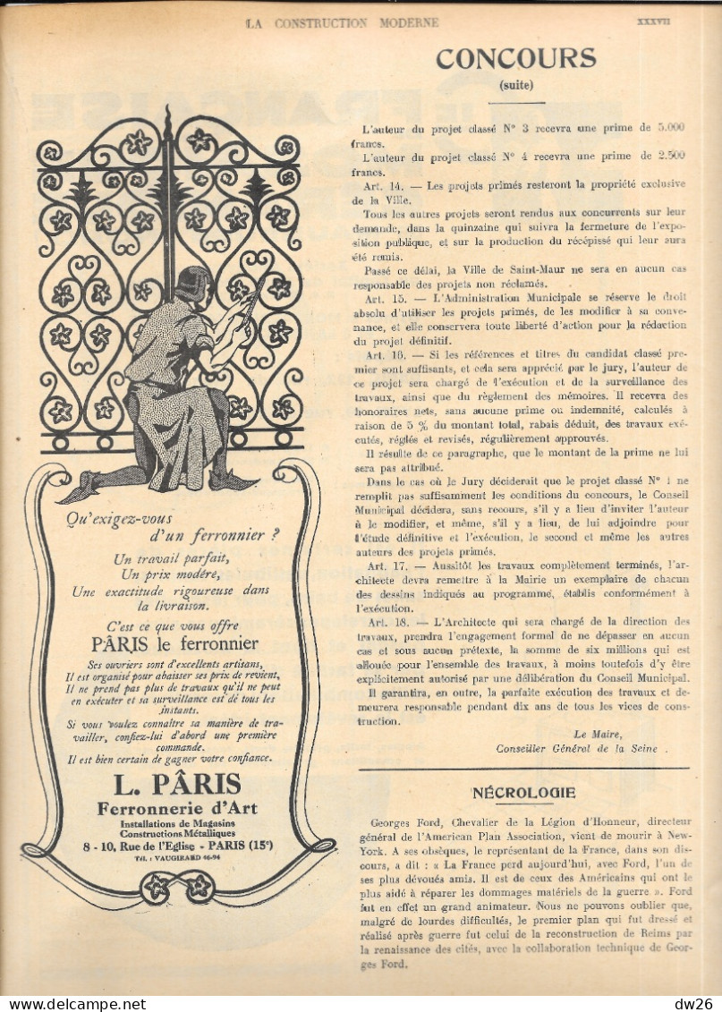 Revue Hebdomadaire D'Architecture - La Construction Moderne N° 50 Du 14 Septembre 1930 - Knutselen / Techniek