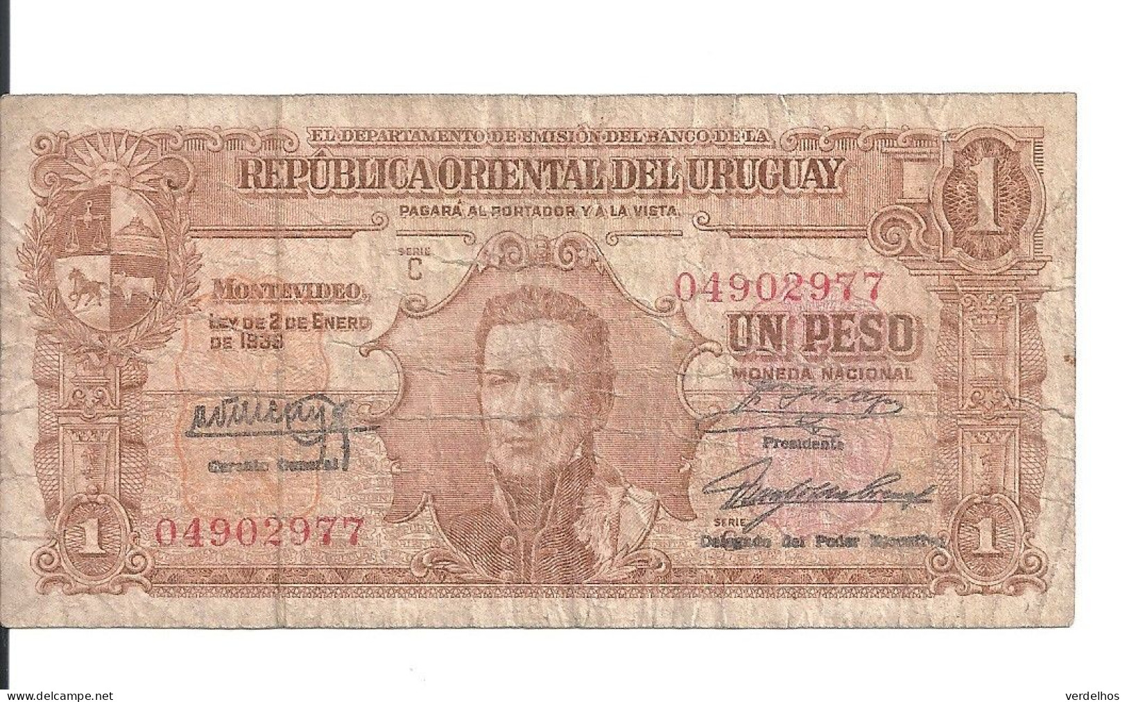 URUGUAY 1 PESO 1939 VG+ P 35 B - Uruguay