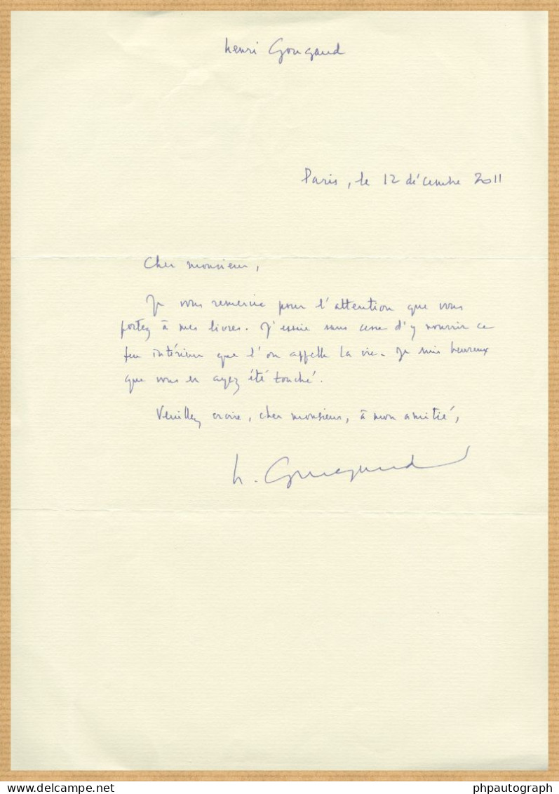 Henri Gougaud - Écrivain & Chanteur - Lettre Autographe Signée + Photo - 2011 - Ecrivains