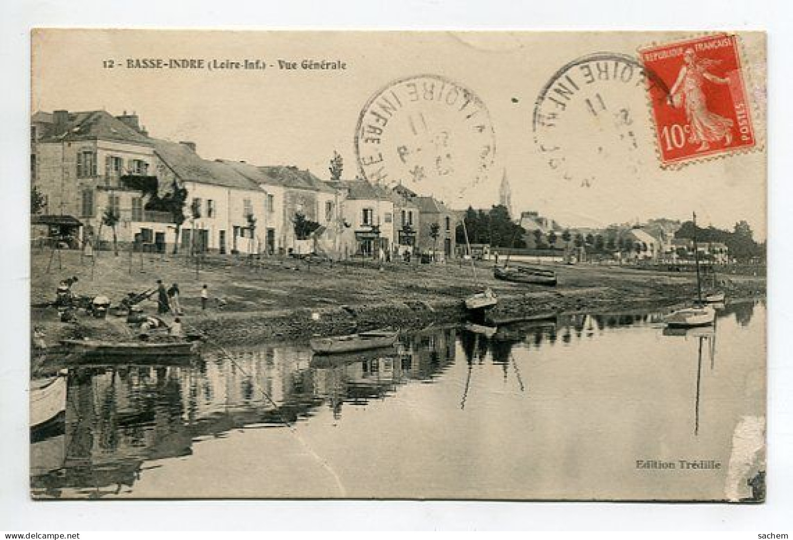 44 DEP 365 BASSE INDRE  Quai Barques Vue Large  1911 écrite Timbrée - Basse-Indre