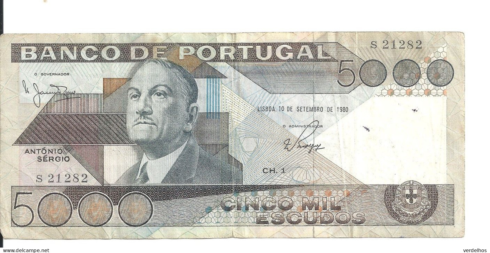 PORTUGAL 5000 ESCUDOS 1980 VF P 182 A - Portogallo